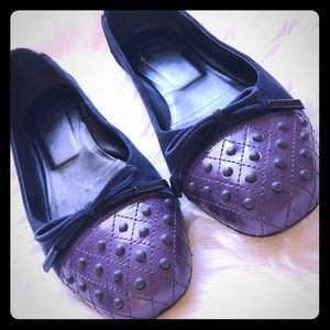Tod’s Studded Ballet Flats Navy Blue & Purple 37